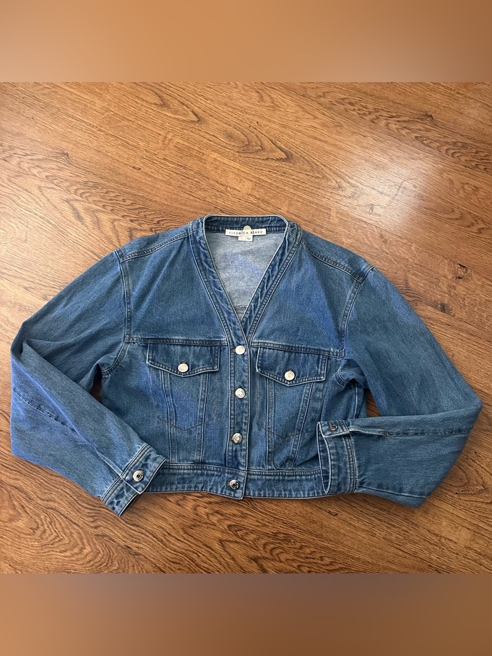 Veronica Beard Medium Blue Denim Cropped Jacket ONLY size Large unlined